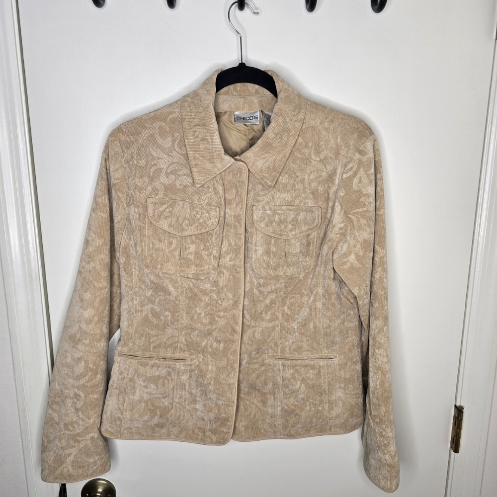 Chico's Beige Fine Wale Corduroy Textured Women's Blazer Chico Size 1 Medium